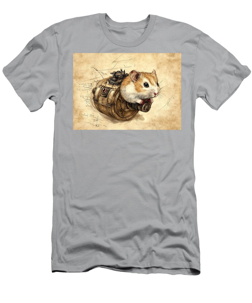 1 a Hamster with a Powered Wheel Steampunk Hamster on a Mechanical Carriage Cortez Schinner T-Shirt