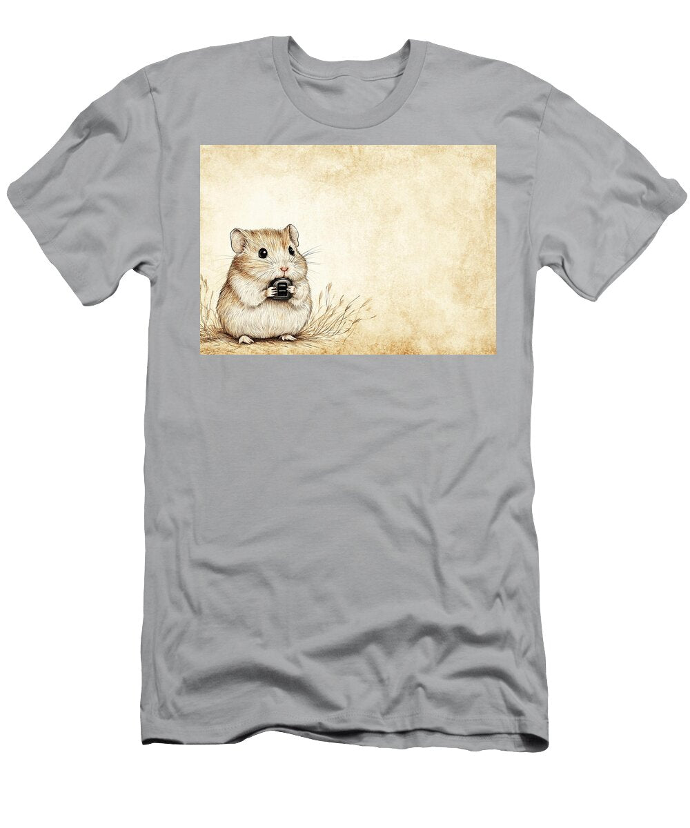 1 a Hamster with an Automatic Feeder Adorable Little Hamster Holding a Small Object Cortez Schinner T-Shirt