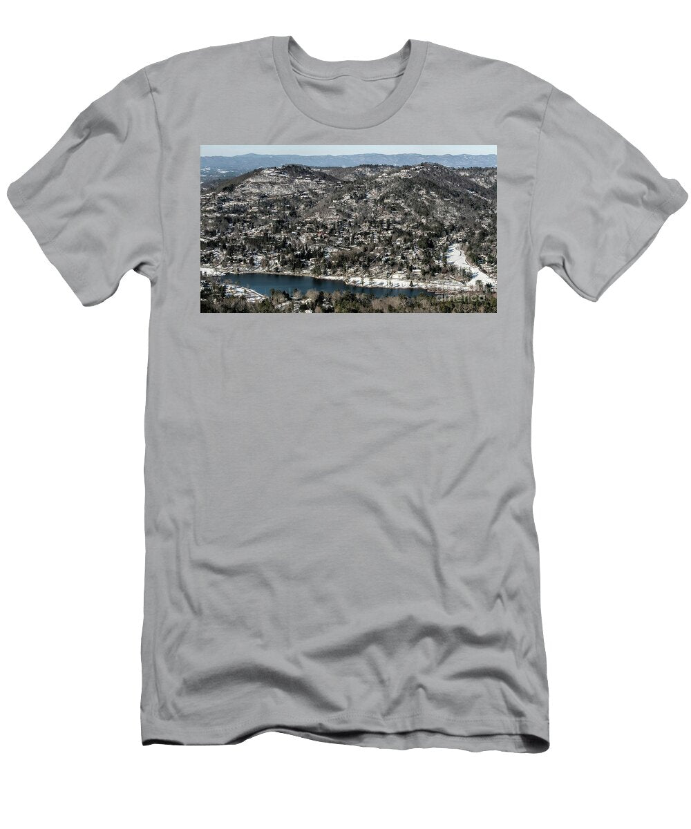 1 Reynolds Mountain and Beaver Lake in Asheville with Snow Aerial David Oppenheimer T-Shirt