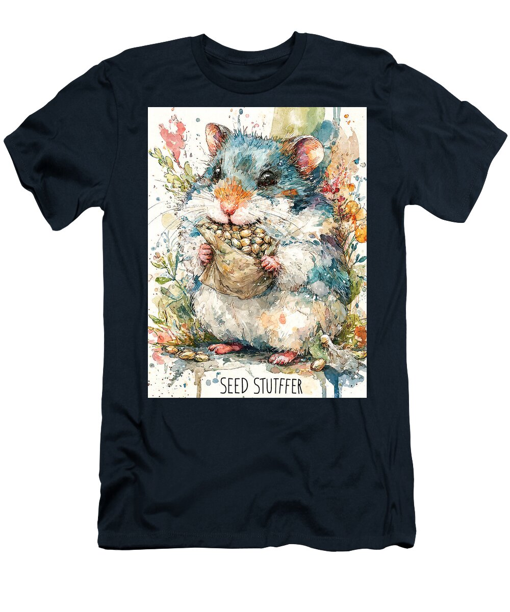 Adorable Hamster Carrying Seeds in Artistic Watercolor Style Grover Mcclure T-Shirt