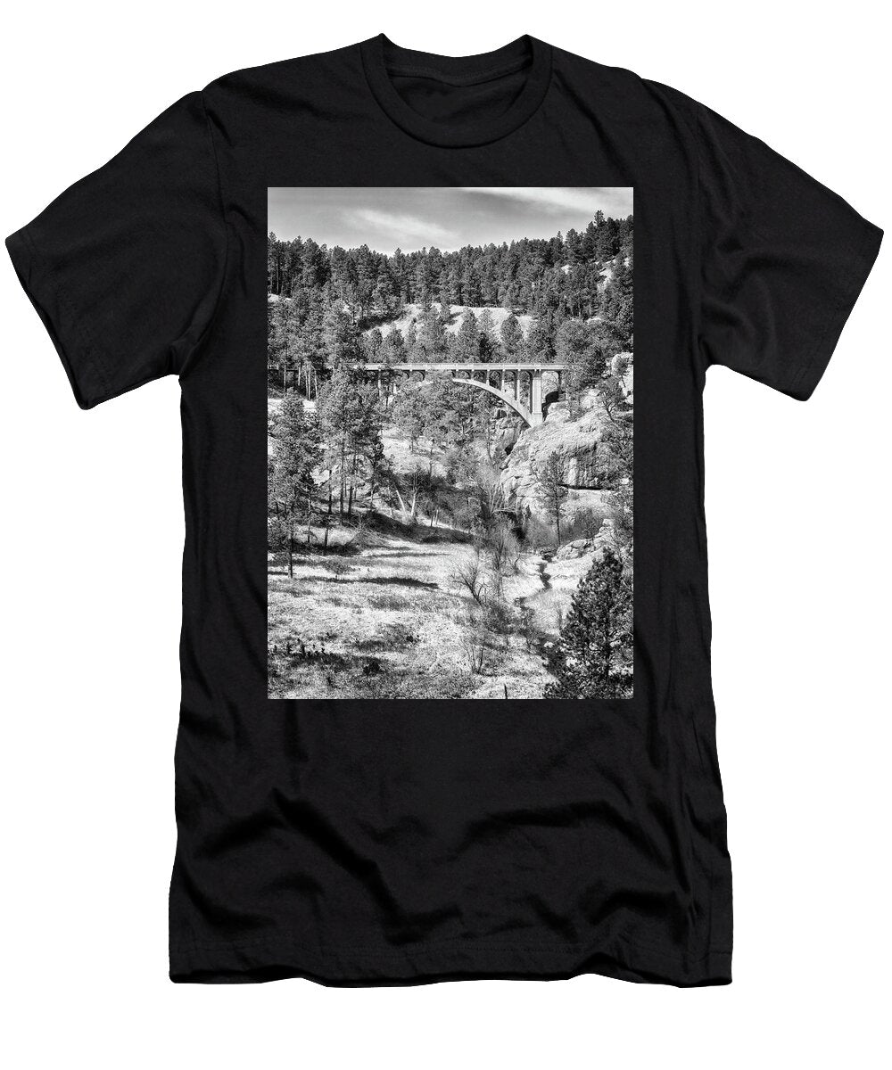 Beaver Creek Bridge Wind Cave National Park Black and White Susan Rissi Tregoning T-Shirt