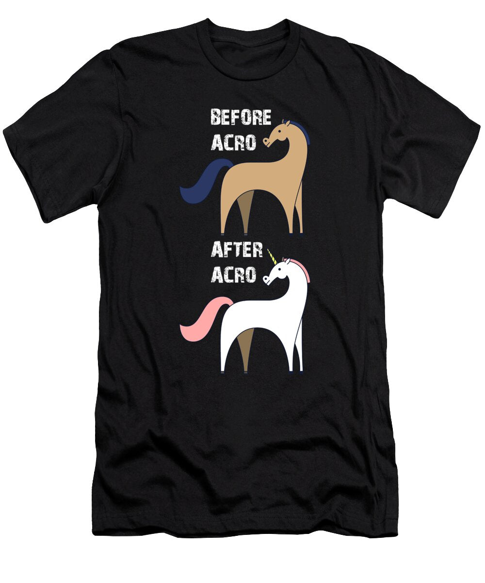 Before After Acro Donkey Horse Vs Unicorn Funny Noirty Designs T-Shirt