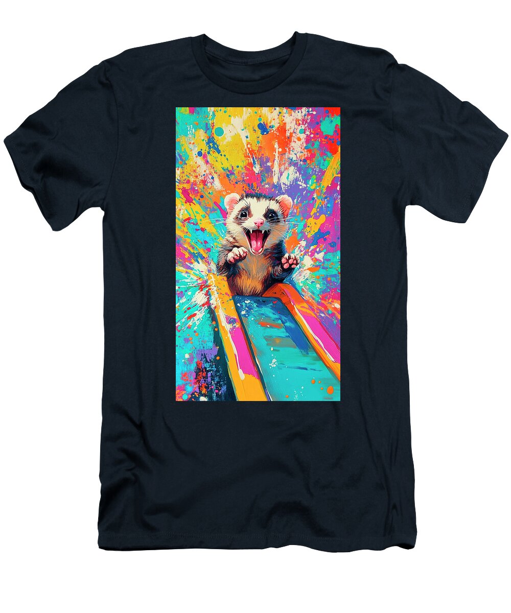 Happy Ferret on a Colorful Slide Cortez Schinner T-Shirt