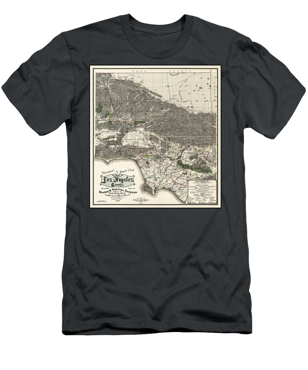 Los Angeles County California Vintage Road and Sectional Map 1900 Carol Japp T-Shirt