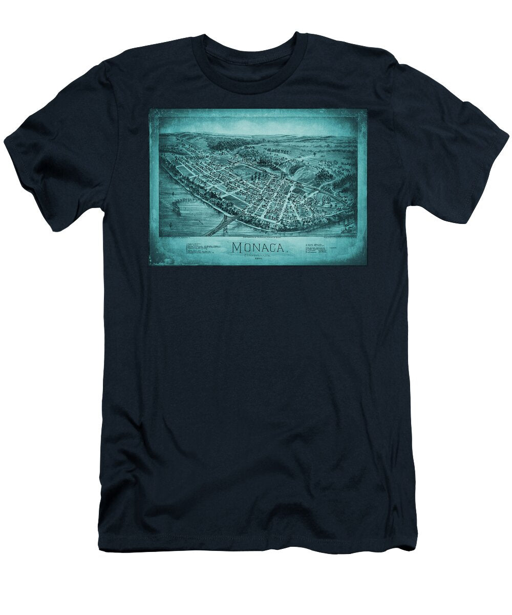 Monaca Pennsylvania Vintage Map Birds Eye View 1900 Blue Carol Japp T-Shirt