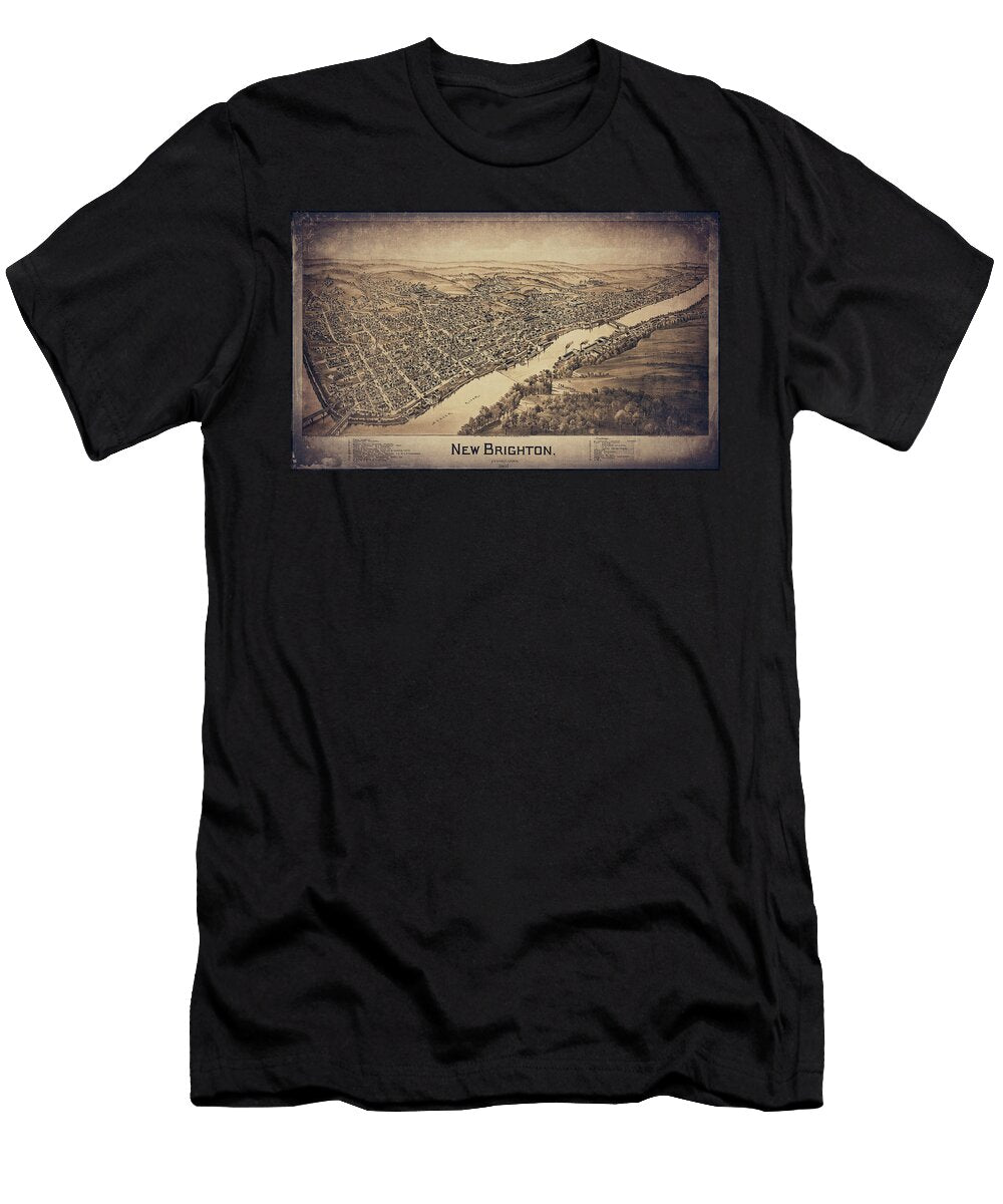 New Brighton Pennsylvania Historical Vintage Map Birds Eye View 1901 Sepia Carol Japp T-Shirt