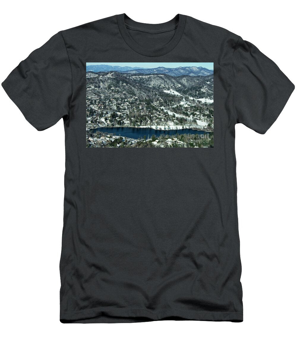 Reynolds Mountain and Beaver Lake in Asheville with Snow Aerial David Oppenheimer T-Shirt
